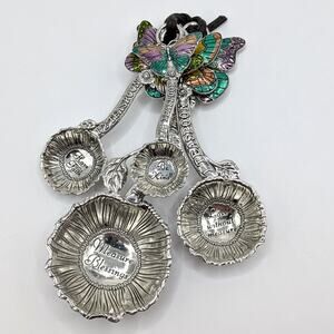 Ganz Silver Tone Enamel Butterfly Measuring Spoons Set Cottage Kitchen